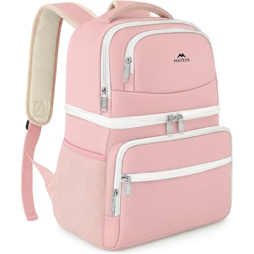 Image of MATEIN Cooler Backpack, 26 Cans Insulated Lunch Backpack for Men Women, Leakproof Double Layer Lunch Cooler Bag Lightweight Soft Lunch Backpack with Cooler Compartment, Beach Camping Hiking Beer Gifts