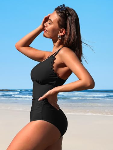 10 Best Bathing Suits with Tummy Control for Women Over 60: Flattering Swimwear for Confidence at Any Age 22 SOCIALA Ruched One Piece Swimsuit for Women 1 Piece Tummy Control Bathing Suit V Neck Monokini Black S