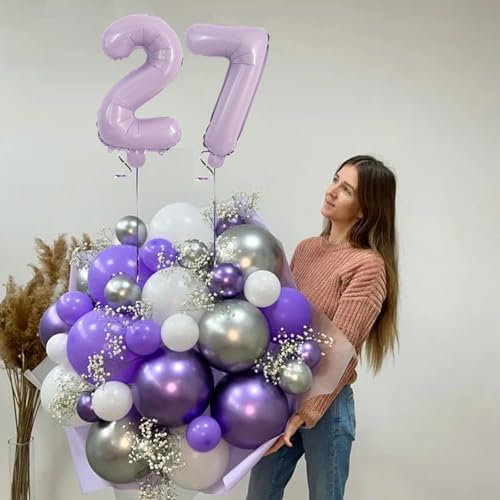Image of TONIFUL 16 Inch 10 Pcs Light Purple 0-9 Birthday Number Balloons