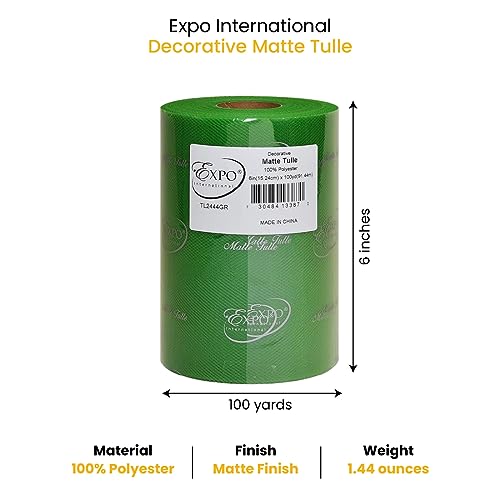Image of Expo International Decorative Matte Tulle, Roll /Spool of 6 inch X 100 Yards, Lightweight Polyester Tulle Fabric for Tutus, Costumes, and Party Decorations, Washable, Easy-to-Use, Green
