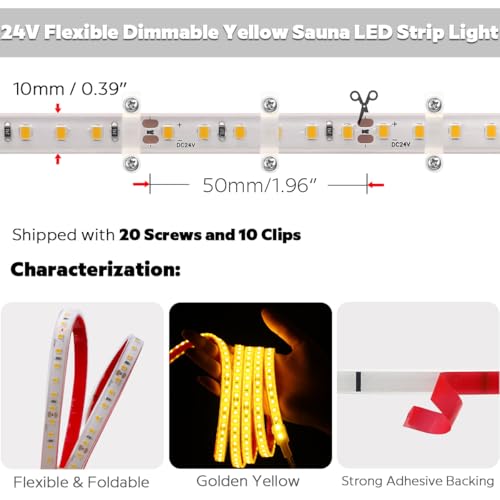 Image of SuperlightingLED DC24V Warm Amber Gold Sauna LED Tape Light 2000K, 5m 16.4ft Long Dense 600 LEDs Flexible Customizable High-Heat Resistant LED Strip Lights IP68 Submersible (Amber Gold)