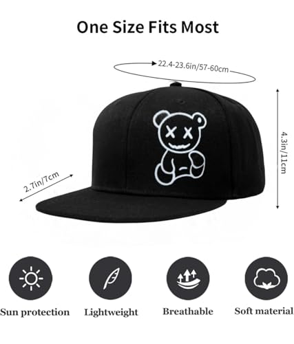 Image of Tai & Zai Black Snapback Hat with Printed, Adjustable Flat Brim Cap, Six Hole Breathable Design