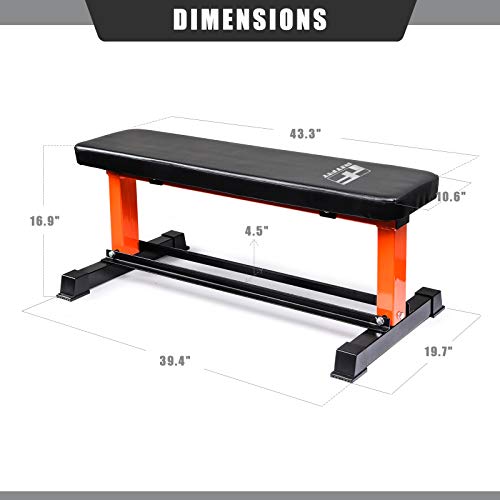 RitFit Utility Flat Weight Bench with Dumbbell Rack, 880 LB Capacity Workout Bench for Home Gym - Weightlifting, Strength Training, Full Body Exercise