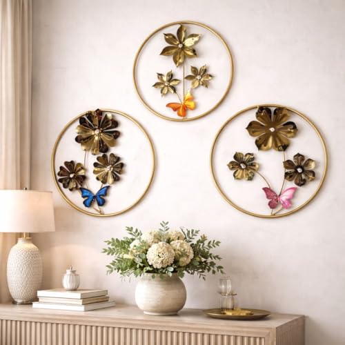Image of Framing Hub Iron Handcrafted Round Leaf Metal Wall Art | Multicolor Abstract Wall Frame Decor for Living Room, Bedroom, Drawing Room Home Decoration (Size 19x19 Inch)