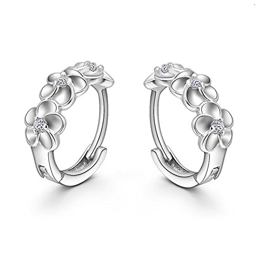 Sannysis Fashion Women Silver Flower Plated Crystal Rhinestone Stud Earrings