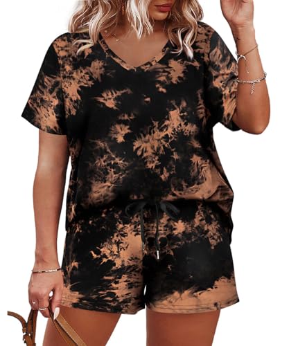 CARCOS Womens Plus Size 2 Piece Outfits Summer Shorts Sets Lounge Set Track Suits Vacation Outfits with Pocket XL-5XL