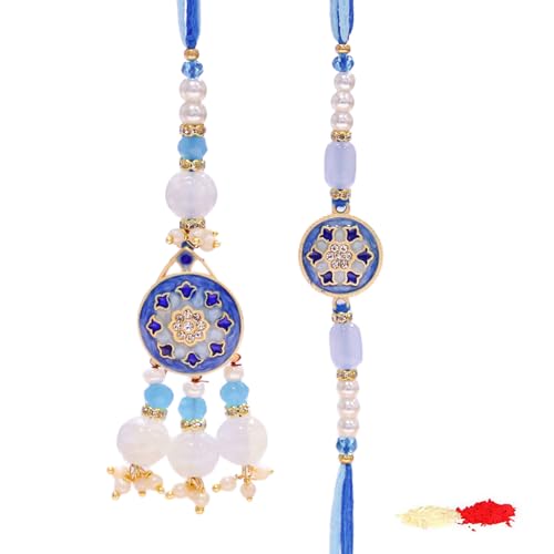 Image of TIED RIBBONS Rakhi for Brother and Bhabhi - Designer Lumba Rakhi Set with Roli Tikka for Bhaiya Bhabhi for Rakshabandhan