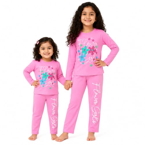 Image of NammaBaby Girl's Soft Cotton Night Suit (Printed T-Shirt & Pant Set /Girls Night Dress /Nightwear) Pack of 1