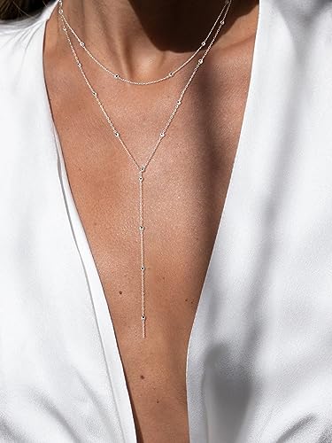 silver plated necklace for women dainty silver plated long lariat y necklace for women trendy chain pendant simple for wedding christmas gifts