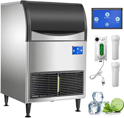 VEVOR 110V Commercial Ice Maker 300LBS24H with 120LBS Bin Upgraded Intelligent LCD Panel with WI-FI System Full Clear Cube Air-Cooled Include Water Filter and Drain Pump Scoop Connection Hose