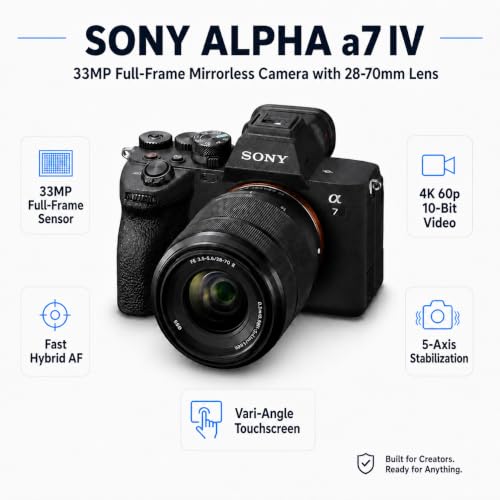 Image of Sony Alpha a7 IV 33MP 4K Mirrorless Camera with FE 28-70mm OSS II Lens, with Backpack, Extra NP-FZ100 Battery, 55mm Filter, 1 Year Warranty