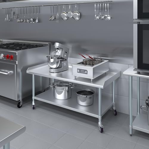 Image of AmGood Stainless Steel Equipment Stand with Undershelf + Casters, Heavy Duty, Commercial Grade, NSF Certified (30 inch Width x 60 inch Length + Casters)