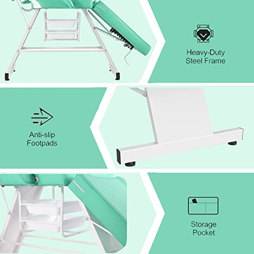 Luxmars Massage Spa Bed Facial Chair Table Tattoo Chair 73In 3-Section Multipurpose Massage Bed Professional Facial Chair Tattoo Table Beauty Spa Salon Equipment Light Green #TOP4