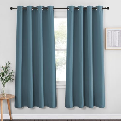 NICETOWN Blackout Curtain Drape 72 inch Long - Grommet Noise Reducing Thermal Insulated Modern Window Treatments for Bedroom Living Room (1 Panel, 52 x 72 Inch, Smoky Blue)