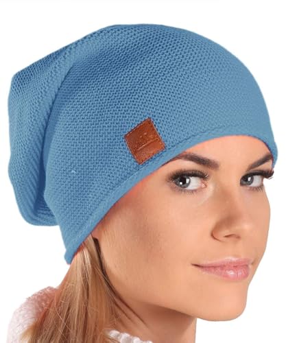 Mikos*Mütze Damen Beanie Frühling Strickmützen für Damen Chemo Damenmütze in Vielen Farben Stilvolle und Bequeme Kopfbedeckung für Sommer Long Slouch Beanie mit hohem Tragecomfort (699)(Jeans)