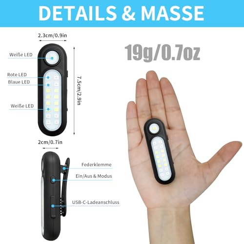 Taximi LED Clip Lamp - 300 Lumen Lauflicht Joggen Licht mit 6 Modi, IPX5 Wasserdicht LED Blinklicht Schulranzen Licht für Hundegeschirr, Kinder Reflektoren Anhänger zum Rucksack Kleidung, 2er