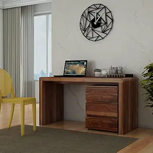 Ebansal Solid Sheesham Wood Office Table for Office Work, Wooden Study Table for Adults, Work from Home, Office Desk with 3 Drawer Movable Storage Cabinet - Rosewood, Natural Teak Finish