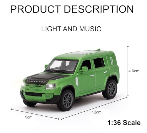 Image of 1:36 Scale Range Rover Defender Die-Cast Car Toy - Pull-Back Alloy Model Vehicle with Light and Sound Openable Doors for Kids, Boys & Collectors (Random Color)