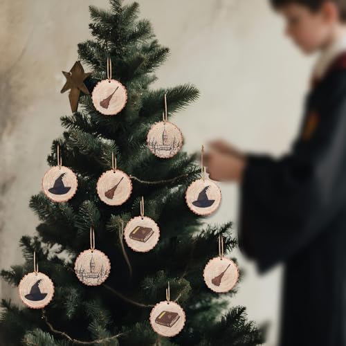 Image of Soulchen 12 Pcs Magical Wizard Party Decor Wizard Magic Lover Gifts Wooden Vintage Magic Hat Book Castle Broom Hanging Ornaments Sign for Room Home Birthday Party Decoration