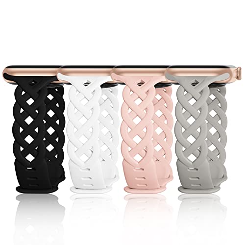 Image of Slim Silicone Bands Compatible with Apple Watch Band 40mm 38mm 41mm 44mm 45mm 46mm 49mm 42mm Women Floral Breathable Braided Lace Thin Sport Strap Replacement Wristbands iWatch SE Series 11 10 9 8 7 6 5 4 3 ultra 2