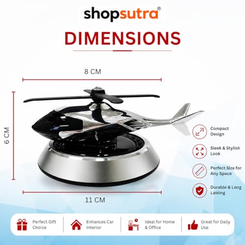 Image of Solar Helicopter Car Perfume Diffuser with Wooden Insert and Aluminum Base (Helicopter Design Air Freshener)
