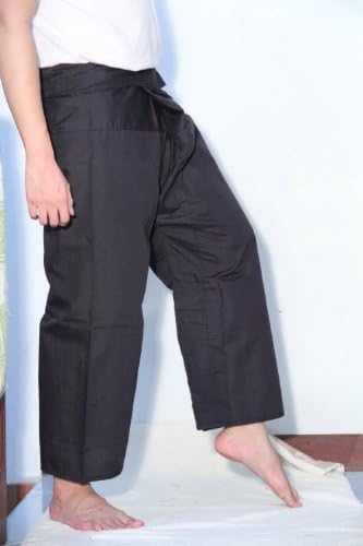 (Black).!!. Thai Fisherman Pants Cotton 100% Traditional Tailoring Style Yoga Pants , Relax Pants , Clothes Thai Summer