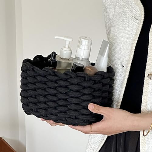Cesta de almacenamiento de algodón trenzado negra ideal como regalo para bebé 8