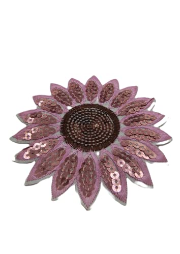 Image of Pink Sequins & Embroidered Sunflower Hot-Fix Patch for Women and DIY Used
