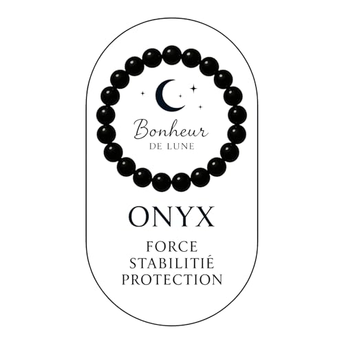 Bonheur de Lune - Bracelet Élastique pierre naturelle de qualité 8mm Protection Lithothérapie Bien Etre Bijou Hommes et Femmes Cadeau Spirituel (Onyx Noire)