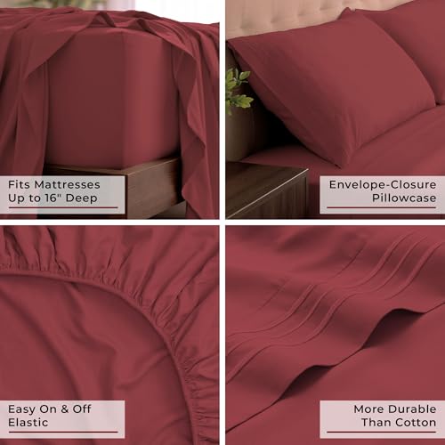 Image of Mellanni King Sheets Set - 4 PC Iconic Collection Bedding - Hotel Luxury, Extra Soft, Cooling Bed Sheets - Wrinkle, Fade, Stain Resistant (King, Brick Red)