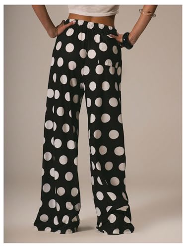 WDIRARA Women's Polka Dots Drawstring Waist Wide Leg Pants Loose Baggy Pants2