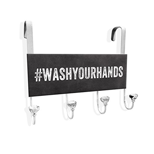 Image of Stupell Home Decor Wash Your Hands Over The Door Hanger, 12 x 10.5 x 2, Proudly Made in USA