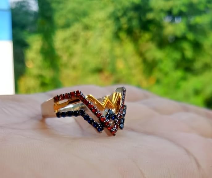 2.10 Cttw Round Shape Simulated Blue Sapphire & Simulated Red Garnet Wedding Engagement Wonder Women Collection Ring In 14K White Gold Plated 925 Sterling Silver3