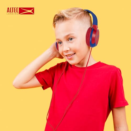Image of Altec Lansing Kid Safe Wired Headphones, Over Ear Headphones for Kids Ages 3-5, Volume-Limiting Toddler Headphones with Mic, Compact Foldable Kids Headphones with Cord, APA Approved (Blue /Red)