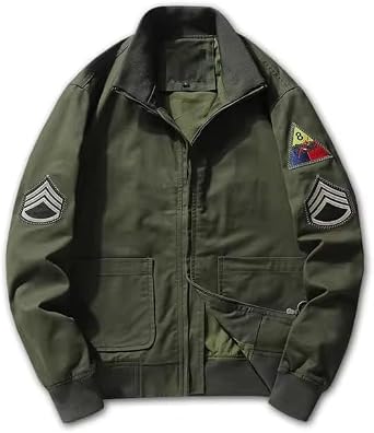 CLASSIC LEATHER Tanker WWII US Military Cotton Jacket Green & Khaki - Fury Brad Pitt Bomber Cotton Jacket - Tanker Jacket