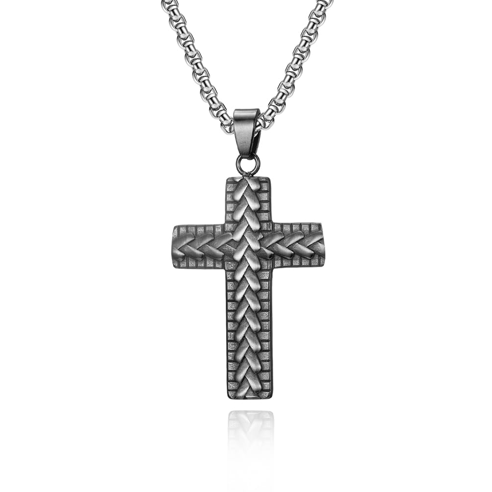 Cross Necklace for Men - Cross Pendant for Men - 316L Stainless Steel Mens Cross Necklace with 24" Box Chain - Crucifix Necklace Mens Boys Religious Necklace Gifts…