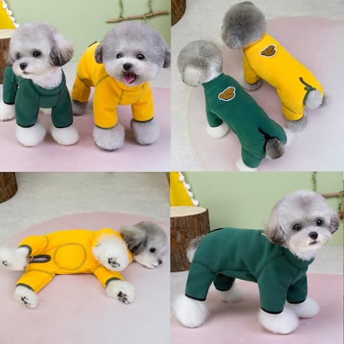 Zunea Fleece-Hundeanzug für kleine Hunde, Welpen, Bauch-Wundschutz nach Operationen, Pullover, Winter, warmer Schlafanzug, Langarm, Anti-Leck-Pyjama, kaltes Wetter, Chihuahua-Bekleidung, Gelb, Größe