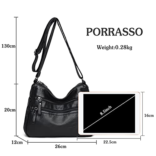 PORRASSO Women Crossbody Bag Multi-pocket Shoulder Bag Leather Waterproof3