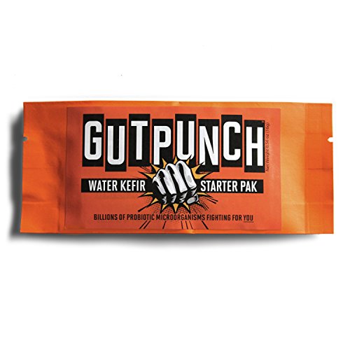 Water Kefir Starter Pack Grains Brewing Kit, Live Organic Culture GUTPUNCH 2 TBS becomes 2/3 cup, makes HALF GALLON (2 liters)