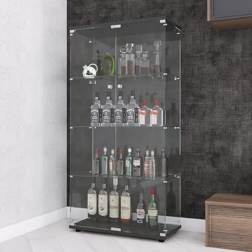 APRILSOUL Glass Display Cabinet 4-Shelf with Double Door, Curio Display