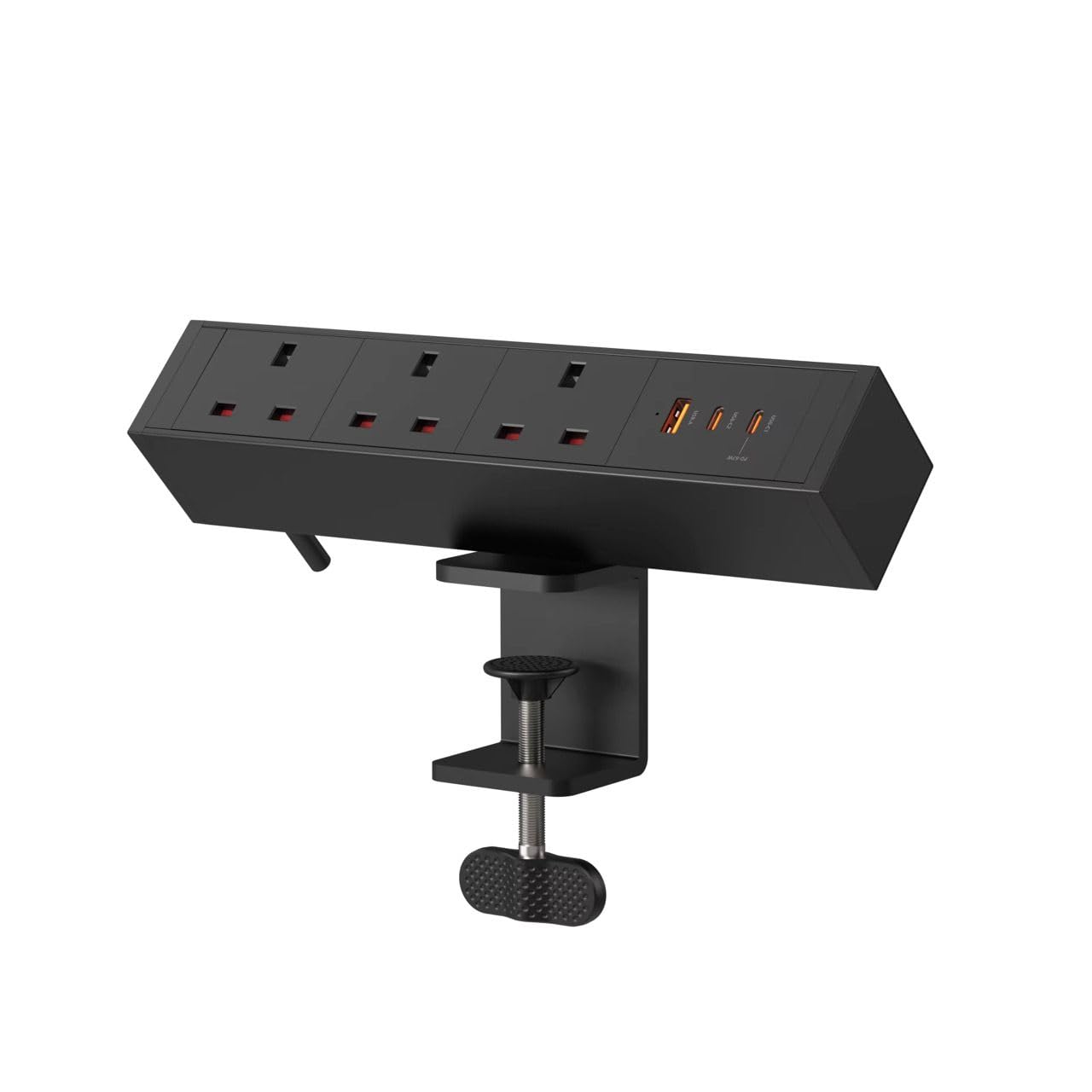 Desk Power Socket with USB C, 6 Way 2M Desktop Power Socket Extension with 3 USB (2 Type C), Desk Extension Lead ideal for Home Office (Black)