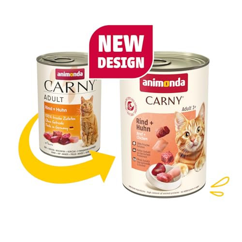animonda Carny Adult Herzhafte Variation (12 x 400 g), Katzennassfutter für ausgewachsene Katzen, Nassfutter mit 100 % frischen, fleischlichen Zutaten, Katzenfutter ohne Getreide und Zucker
