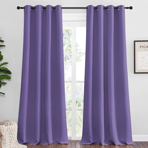 Image of NICETOWN Lilac Purple Blackout Curtains 90 inch Long for Office, Dining Room, Guest Room, Sound Reducing Heat and Cold Block Curtain Panels for Modern Room Decorative (55 inch Wide, 2 Pieces)
