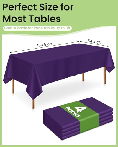 Image of LANLISA 4 Pack Purple Plastic Tablecloth Disposable, 54 x 108 Inch