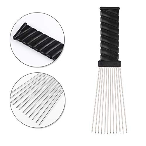 Folansy 2 Pcs Afro Comb Metal African American Pick Comb Hairdressing Styling Tool Hair Pick For Hair Styling … (Black-4, 2Pack) #TOP4