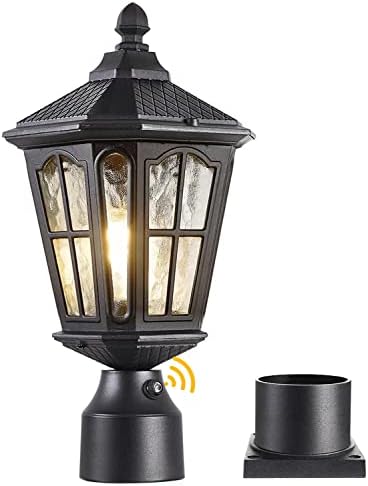 Eliphil Dusk to Dawn Outdoor Post Light, Pole Lantern Lighting with Pier Mount Base,Lamp Post Light Fixture ,Waterproof，Matte Black (BJ1010)
