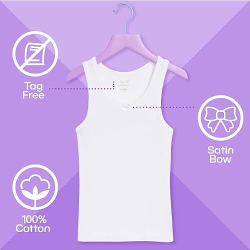 Rene Rofe Girls’ Undershirt – 100% Cotton Scoop Neck Tank Top (6 Pack, Size: 2T-14), Size 4-5, White #TOP1