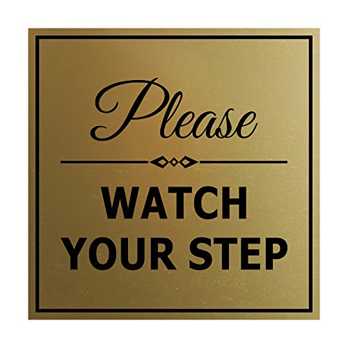 Signs Bylita Square Classy Please Watch Your Step Sign - Eye-Catching Design | Vibrant Colors (Brushed Gold) - Large #TOP21