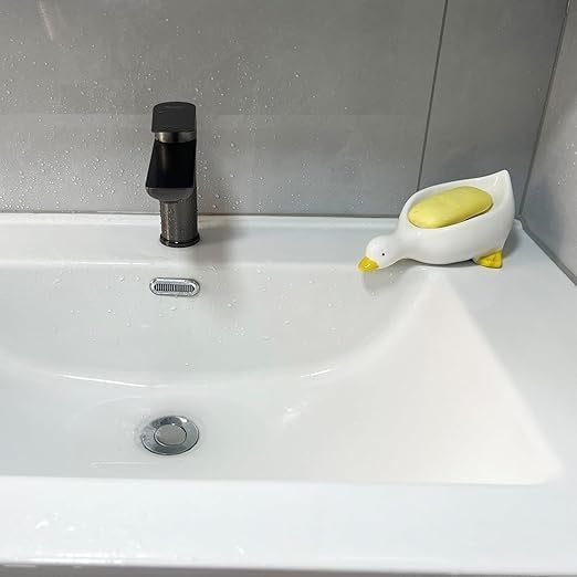Image of Duck-Shape Self Draining Soap Dish Holder, Easy Clean Soap Dish for Shower with Suction Cup Creative soap Box, for Bathroom, Kitchen, Bathtub, Wash basins (2, Duck Shape Soap Dish)