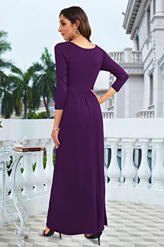 Image of WNEEDU Women's 3 /4 Sleeve Casual Loose Long Maxi Dresses with Pocket